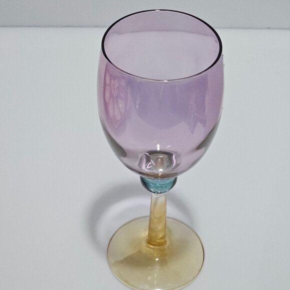 Vintage Amethyst & Amber Stemmed Wine Glass 7" by Mila Int. iridescent Italy - Picture 2 of 4